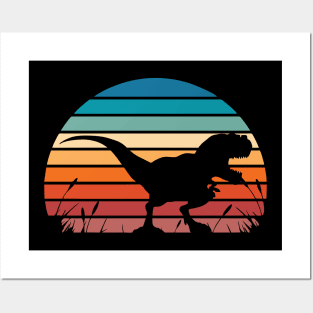 Trex Dinosaur Retro Sunset Posters and Art